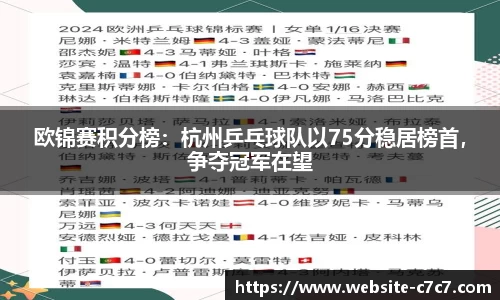 欧锦赛积分榜：杭州乒乓球队以75分稳居榜首，争夺冠军在望